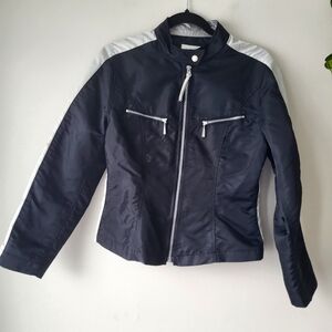 Bossini Techno sport black with silver reflective bands fitted moto jacket Sz 7